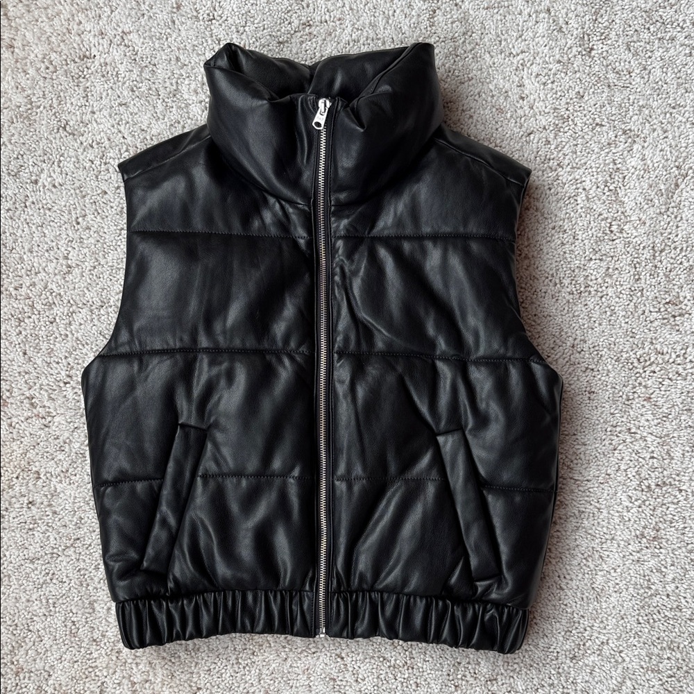 Abercrombie & Fitch Black Vegan Leather Puffer Vest
